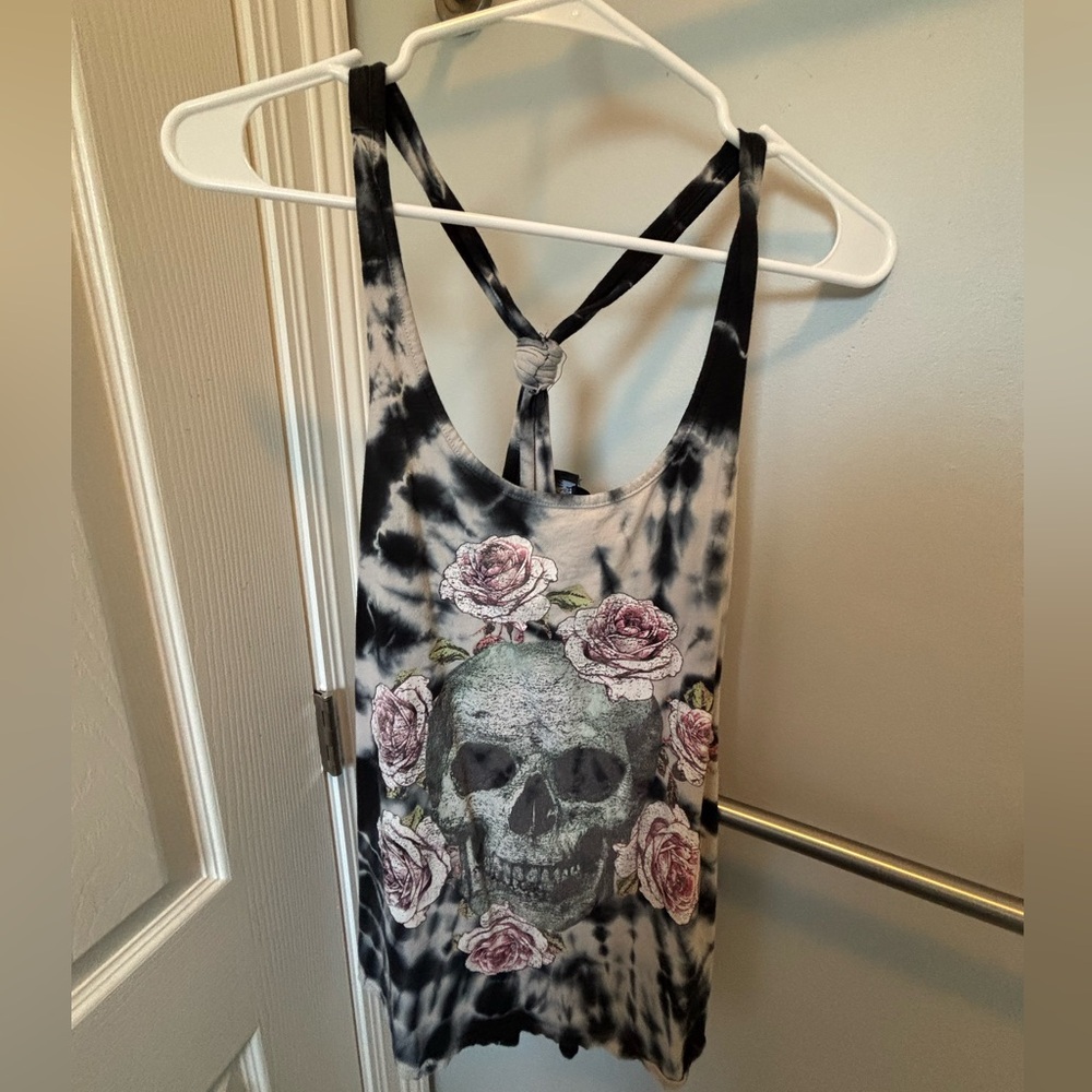 Tie-Dye Skull and Roses Tank Top